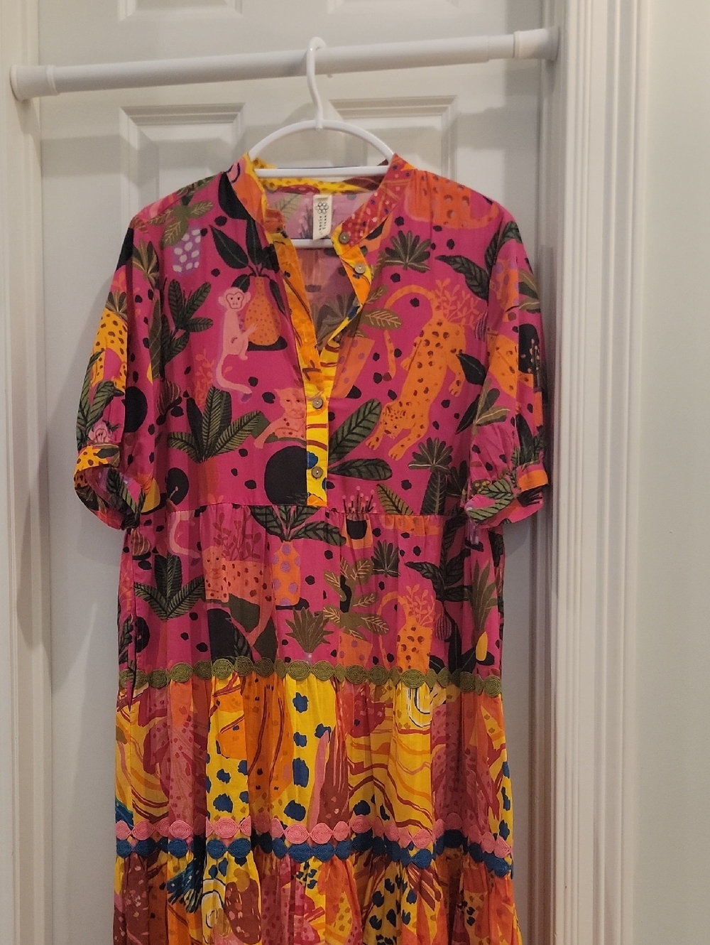 Uncle Frank Pink and Yellow Tropical Print Tiered Dress